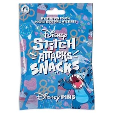 2025 Disney Stitch Attacks Snacks Mystery Pin Pouch 5 Mystery Pins - BRAND NEW