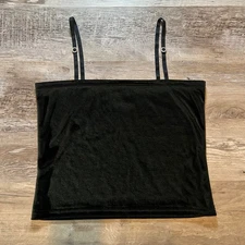 Vintage Black Velvet Cami Top w/ Rhinestone Strap Sliders Y2K Partycore
