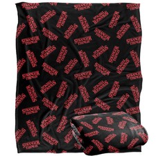Image of Stranger Things Logo Pattern Officially Licensed Throw Blanket 152 x 127 cm