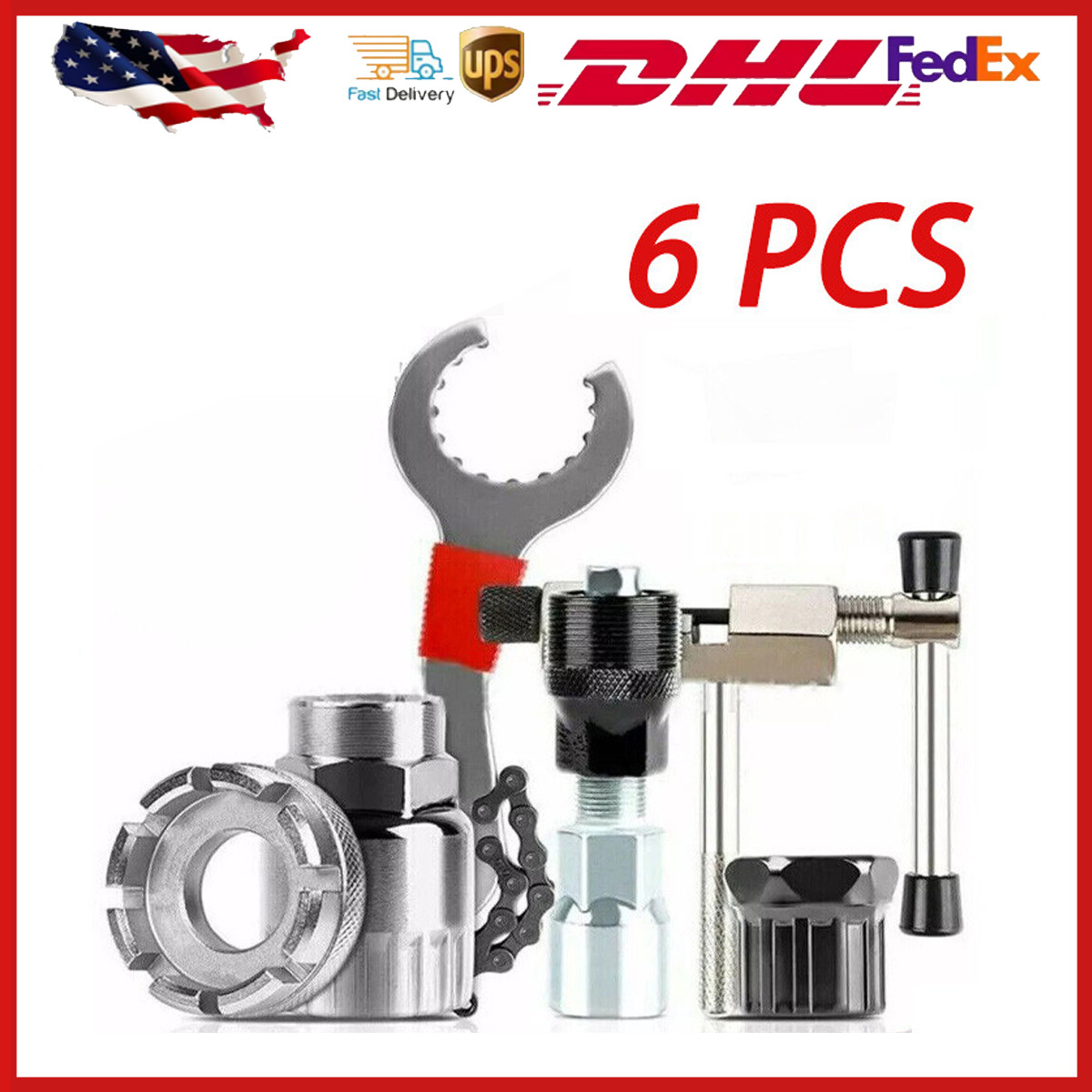 (New) 6 Pcs Bicycle Repair Tool Kit Crank Chain Cutter and Freewheel Puller New (19.99 USD)