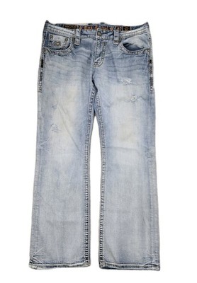 rock revival jeans mens 39x34 Zed boot cut light blue distressed cotton