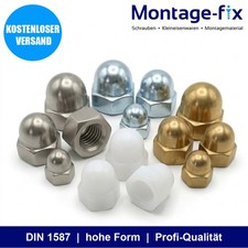 Hutmuttern M3-M27 hohe Form DIN 1587 - Stahl Edelstahl A4 A2 V4A V2A Messing PA