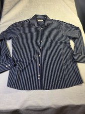 Michael Kors Dress Shirt Mens 17 34/35 Navy Striped Long Sleeve Button-Up Career