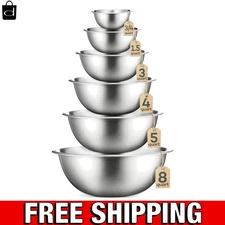 Elegant Stainless Steel Mixing Bowls Set - 6 Sizes, Perfect for Cooking & Baking