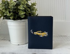 COACH Passport Card Case Car Print Pebble Leather Wallet Deep Blue Multi CEK62