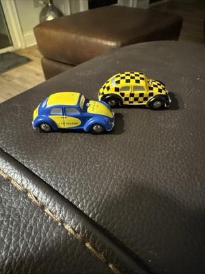 RARE (2) Die Cast VW Cars. Schuco Piccolo 1:90 Scale Yellow Check/Blue & Yellow