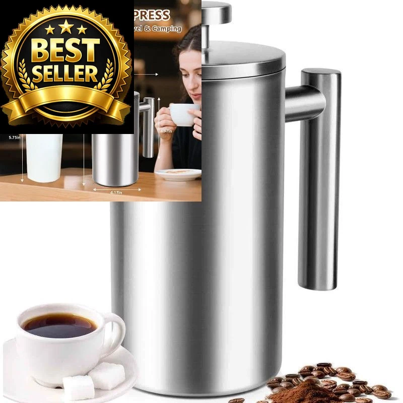 French Press 34 oz, Full Stainless Steel Coffee 34 OZ, Silver
Opens in a new window or tab