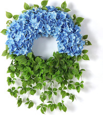 Artificial Blue Hydrangea Wreath for Front Door and Home Decor 23" 
