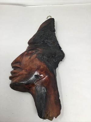 Wooden Hand Carved Tribal Member Side Profile of Face Head 12.25''