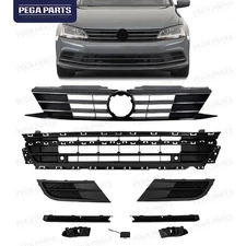 For Jetta 2015-2018 Upper Grille/Lower Grill/Fog Light Cover/Bumper Trim/Bracket