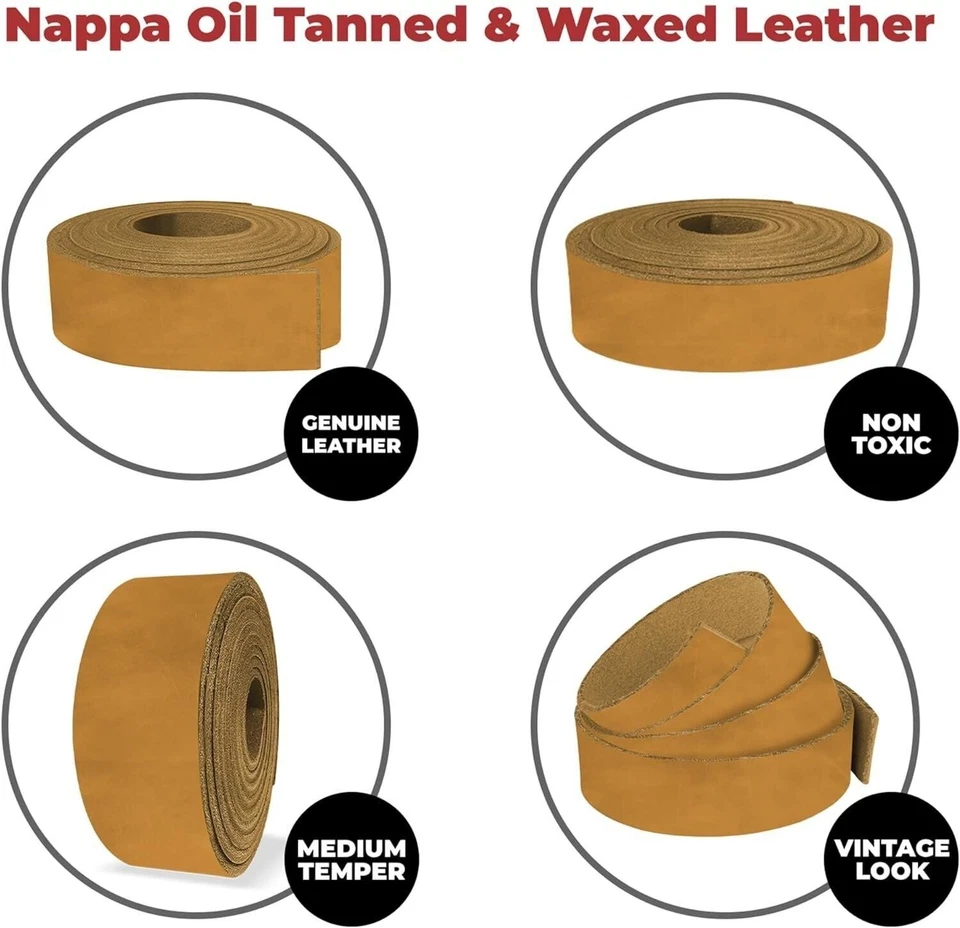 Cinturón de cuero ELW 5-6 oz (2-2,4 mm) curtido al aceite de napa y acabado ceroso correas de 60" Foto 4 de 4