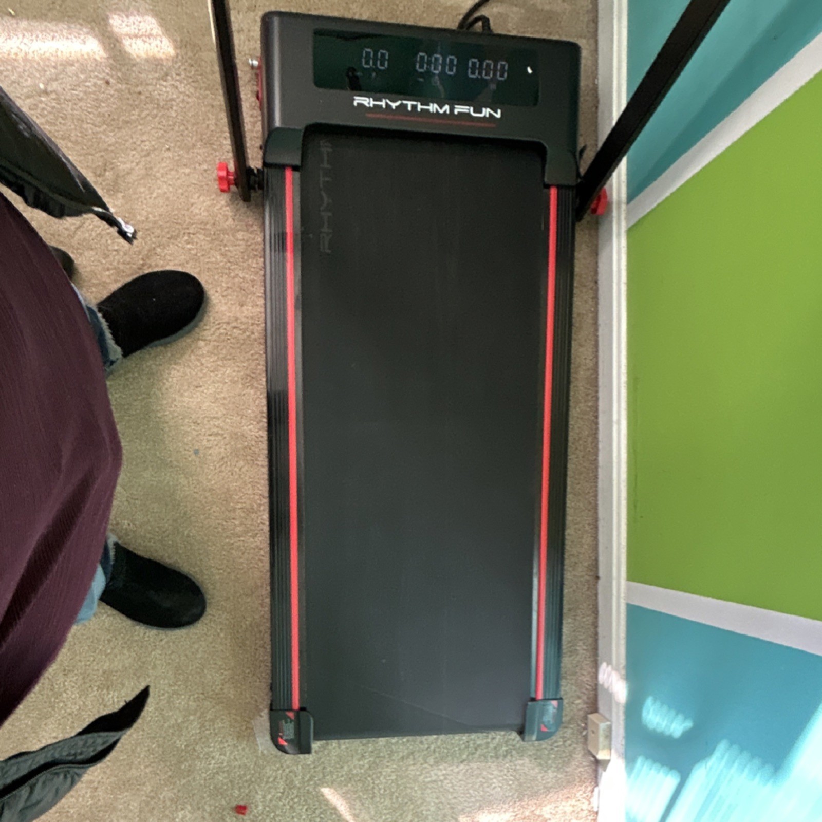 Rhythm Fun Electric Foldaway Treadmill Black Red for Home Running Jogging