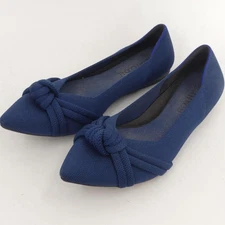 Rothy's The Knot Point II Ocean Blue Pointed Toe Knit Flats Knotted Bow Size 7