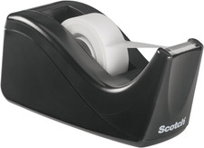 Black Desktop Tape Dispenser Weighted Base, One-Handed Use, 1 Core Tape