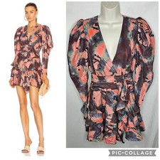 New Ulla Johnson Semira Dress Tie Dye 100% Silk Lined Ruffle Puff Sleeve Size: 2