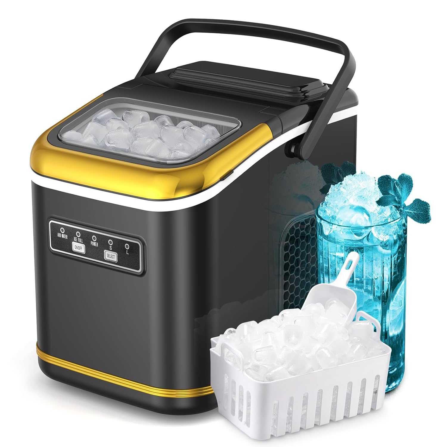 Ice Maker Countertop , Self-Cleaning Ice Machine with Ice Scoop and Basket, 26.5