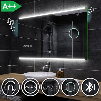 Hobart Badspiegel mit LED Beleuchtung Wandspiegel  BLUETOOTH UHR SCHALTER A03