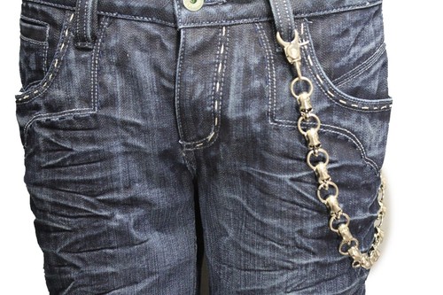 Portafoglio uomo argento catene metallo moda jeans biker scheletro teschio maglie forti - Foto 5 di 12