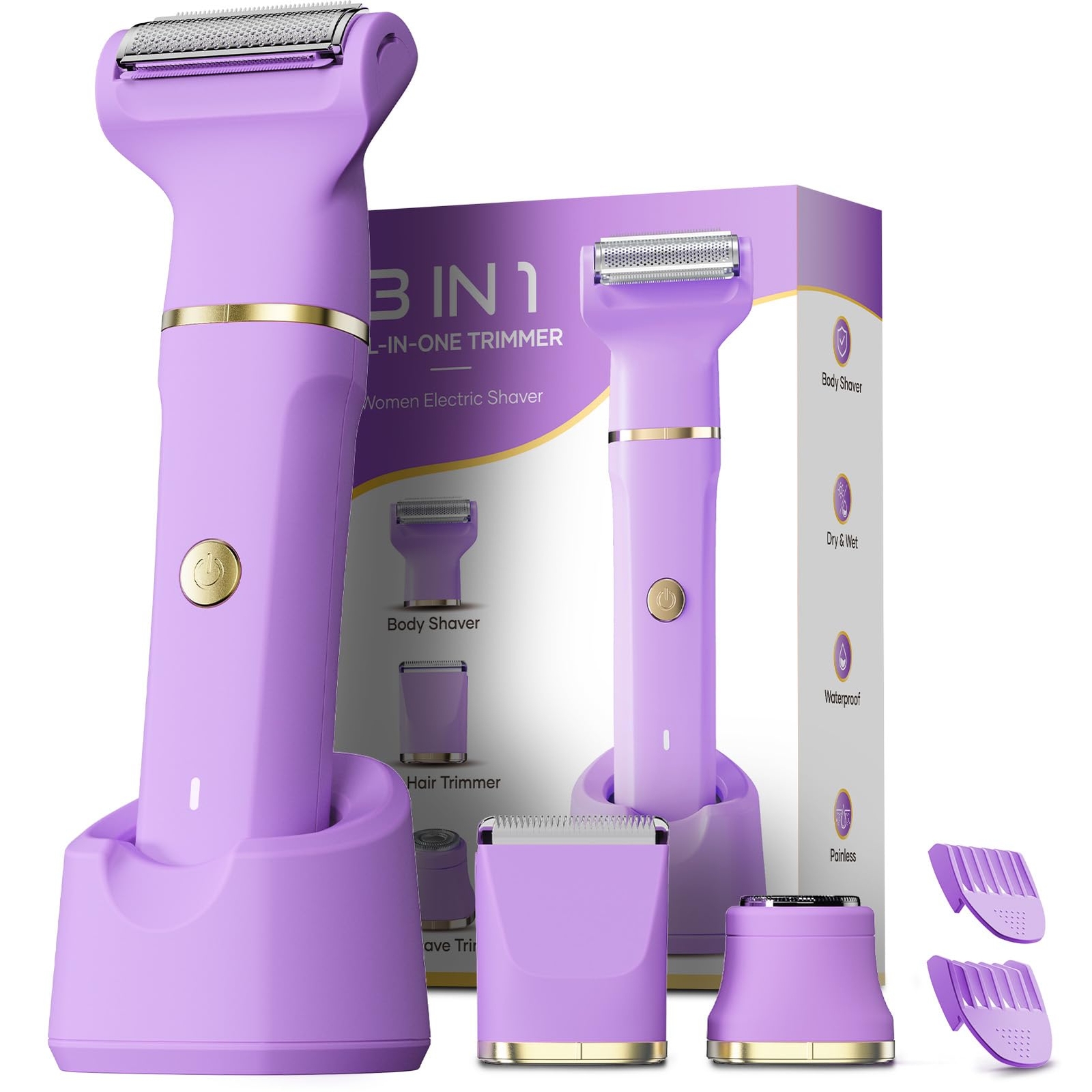 Bikini Trimmer for Women 3 in 1 Electric Razors for Women IPX7 Waterproof Wet...-image