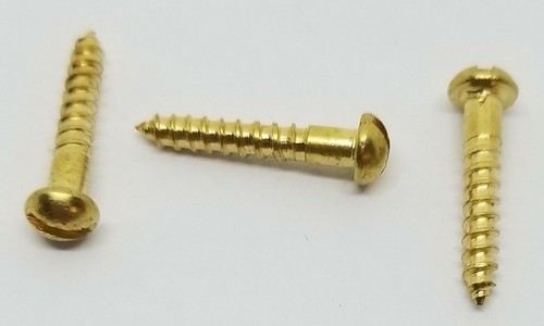 #6 x 5/8 Round Head Screws Brass Plated Steel Small tiny flat slotted finishing - Afbeelding 1 van 4