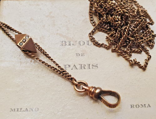 Antique Victorian Gold Fill Ladies Watch Chain Slide Seed Pearl, need stones