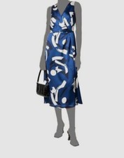 $185 Ralph Lauren Women's Blue Satin V-Neck Sleeveless Sheath Dress Size 12