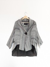 Grizas Jacket 100% Linen Abstract Print Grey Black Size Medium Lagenlook