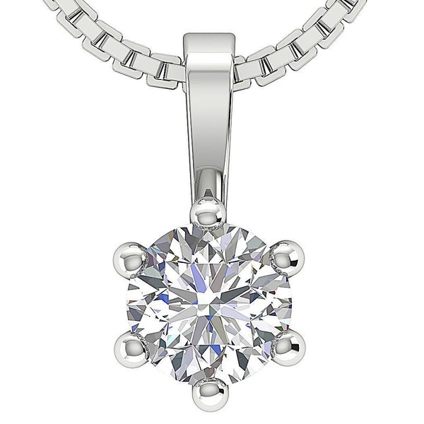 Solitaire Pendant Necklace I2 H 1.71Carat Genuine Diamond Six Prong Set 14K Gold