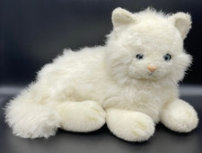 Vintage Realistic White Persian Cat Plush 15" Long Large Long Hair Blue Eyes