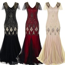 1920s Flapper Sequin Women Bodycon Long Dress Formal Prom Bridesmaid Party Gown