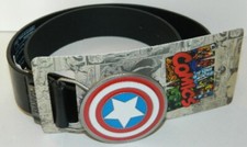 Marvel's Captain America Shield Logo Belt Buckle and Belt, Waist 31-37 UNUSED