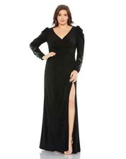 Fabulouss by Mac Duggal 68123 Beaded Sleeves High Slit Dress, Size 18W, Black
