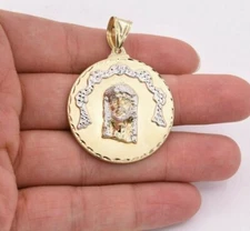 2" Jesus Head Medallion Diamond Cut Charm Pendant Real 10K Yellow Gold
