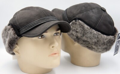 Real Sheepskin Shearling Leather Aviator Hat Trapper Hunting  display picture 2