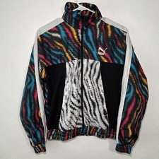Puma Wild Pack Cropped Full Zip Windbreaker Jacket Womens Size XS Colorful Print