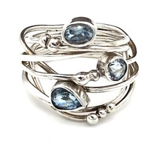 Sterling Silver Wide Braided Ring With Blue Topaz Handmade