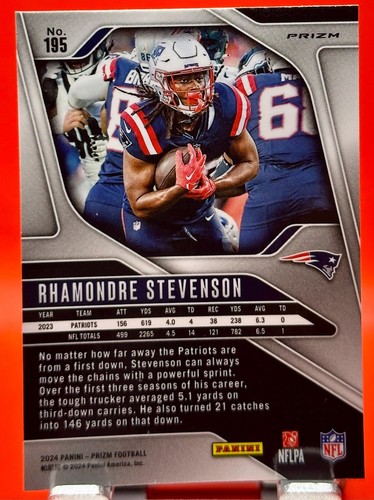 2024 Rhamondre Stevenson Panini Prizm Red White & Blue Prizm #195 - Picture 2 of 2