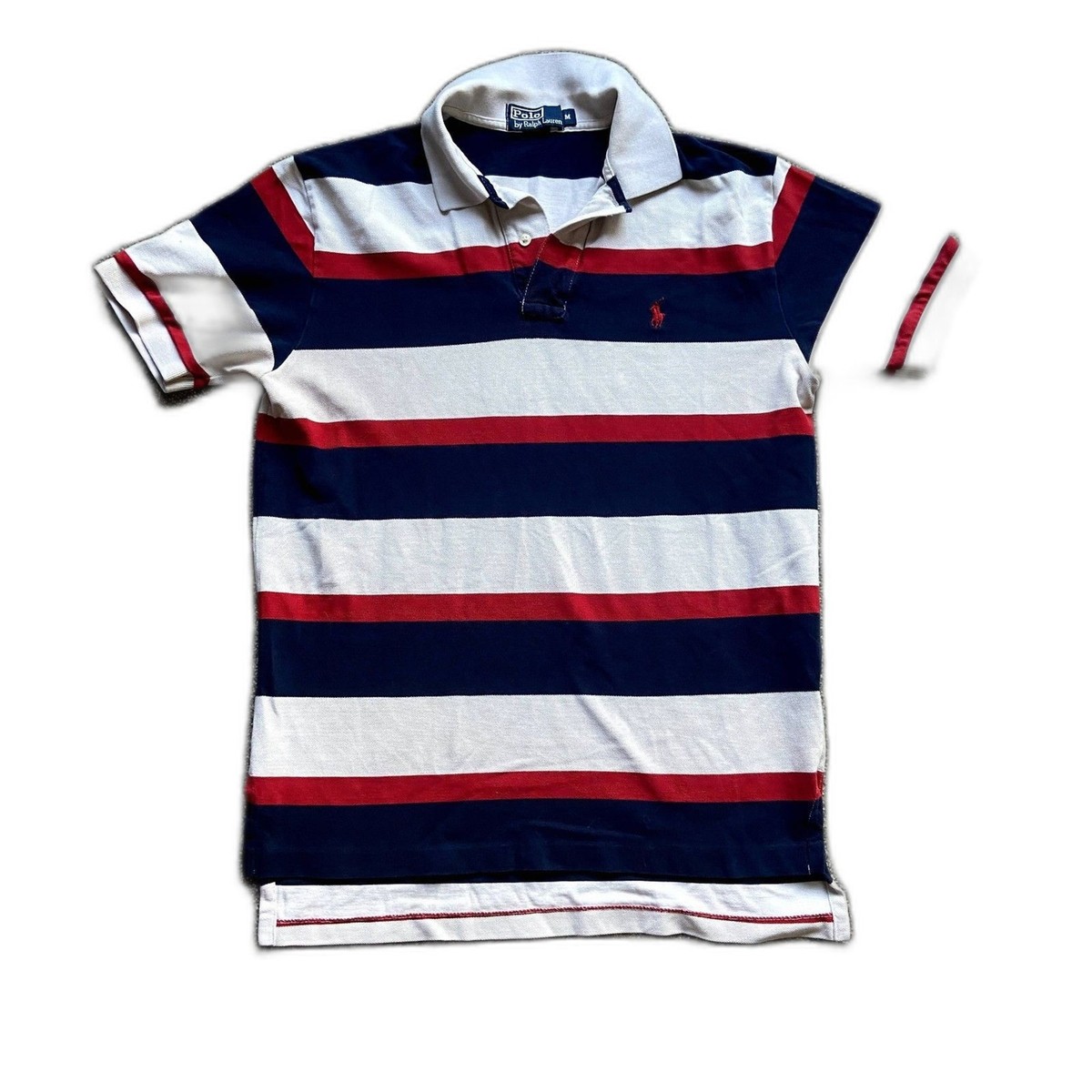 VINTAGE POLO BY RALPH LAUREN 100% COTTON POLO SHIRT RED, WHITE