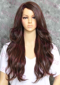 Dark Brown Auburn Mix Long Big Curls Wavy Heat Safe Synthetic Hair
