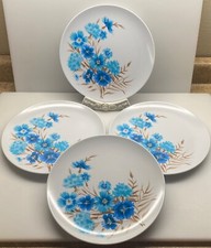 KITCHEN 4 MCM TEXAS WARE MELMAC MELAMINE TURQUOISE TEAL CARNATION FLOWER PLATES