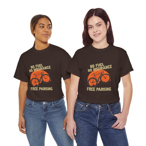 Cycling Bicycle Unisex Heavy Cotton Tee T-Shirt 'No Fuel Free Parking' - Picture 27 of 118