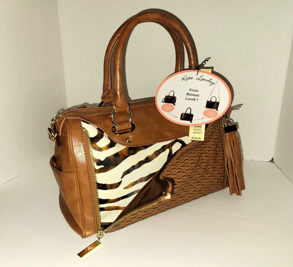 Kate Landry Two Looks In One Convertible Purse Bag Saddle Zebra Pattern Gorgeous