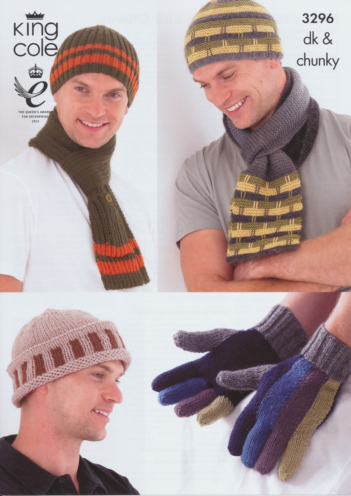 Mens Chunky & DK Knitting Pattern King Cole Hat, Scarves & Gloves - 3296