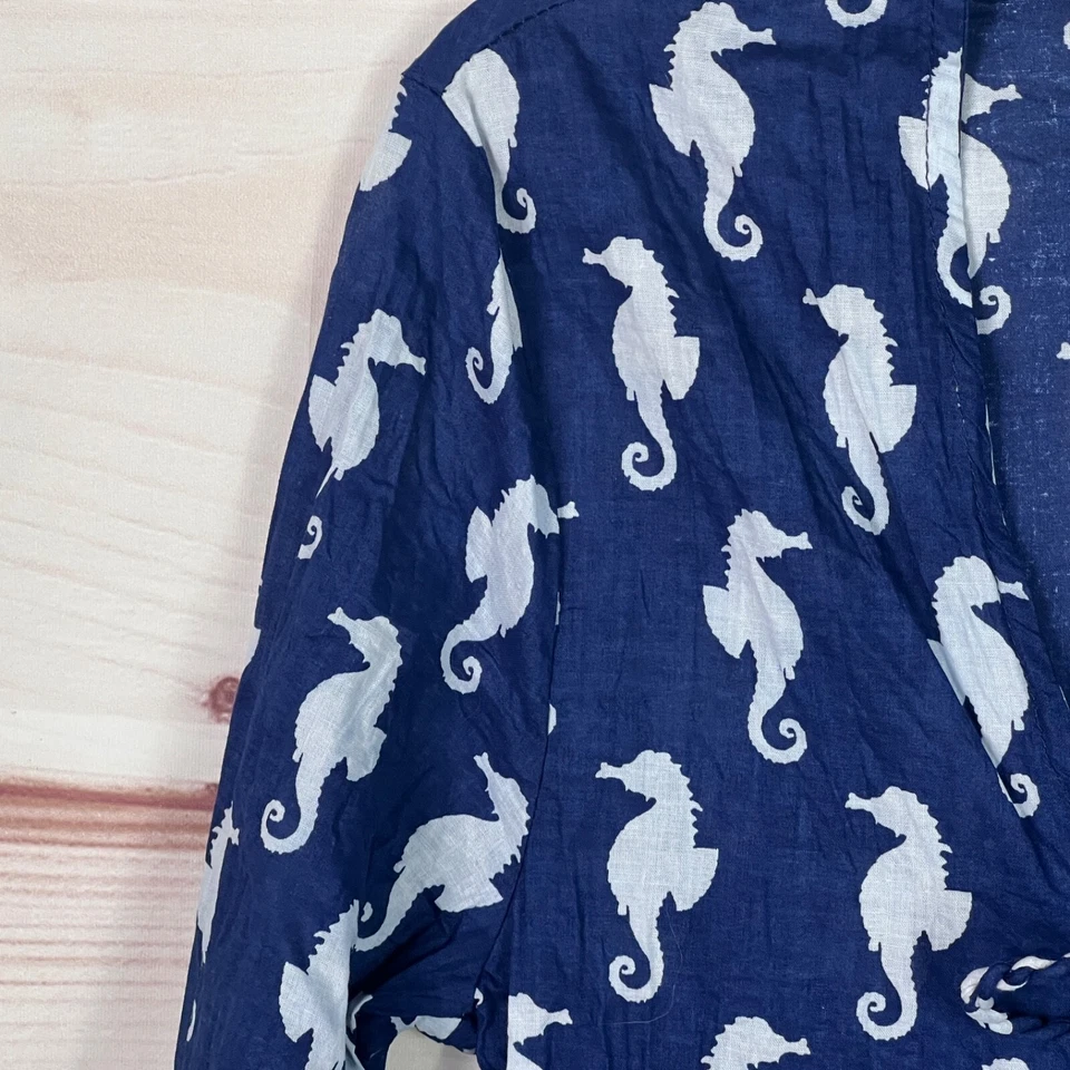 Vestido Mud Pie Cover Up Para Mujer S Azul Caballito de Mar Gráfico Manga Larga Tejido Algodón Foto 3 de 4