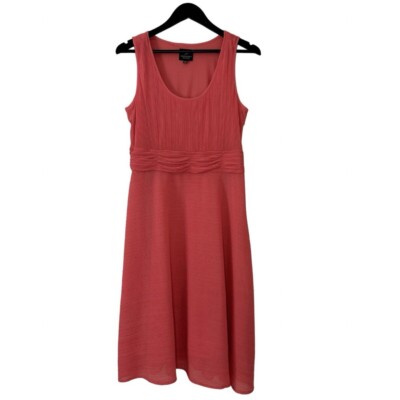 Adrianna Papell Pink Coral Chiffon Midi Dress Size Large Sleeveless Scoop  Neck | eBay