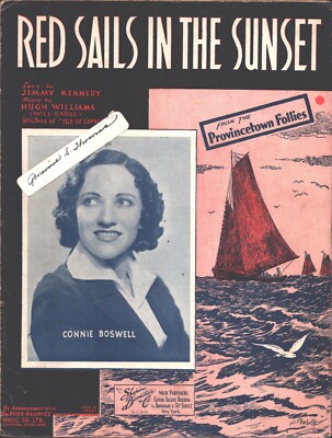 1935 CONNIE BOSWELL vintage Jazz sheet music RED SAILS IN THE SUNSET Will Grosz