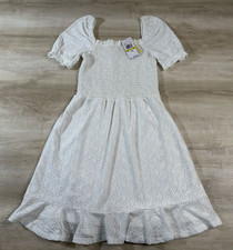 NWT MICHAEL Michael Kors Womens Dress White M Eyelet Smocked Peasant $140