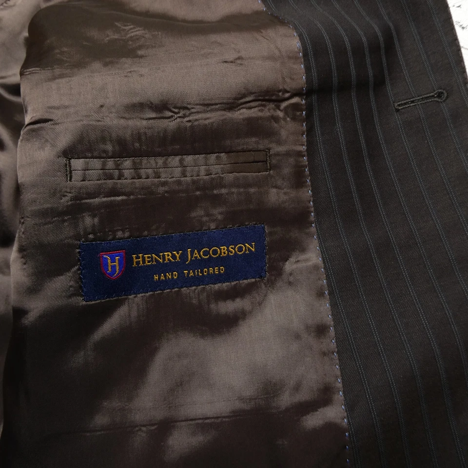 Traje Henry Jacobson Hecho a Mano Talla 44S Marrón Rayas Lana Blazer y Pantalones Foto 3 de 4