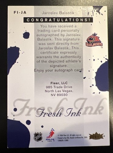 2005-06 Fleer Ultra Fresh Ink Jaroslav Balastik Autographed Signed FI-JA - Picture 2 of 2