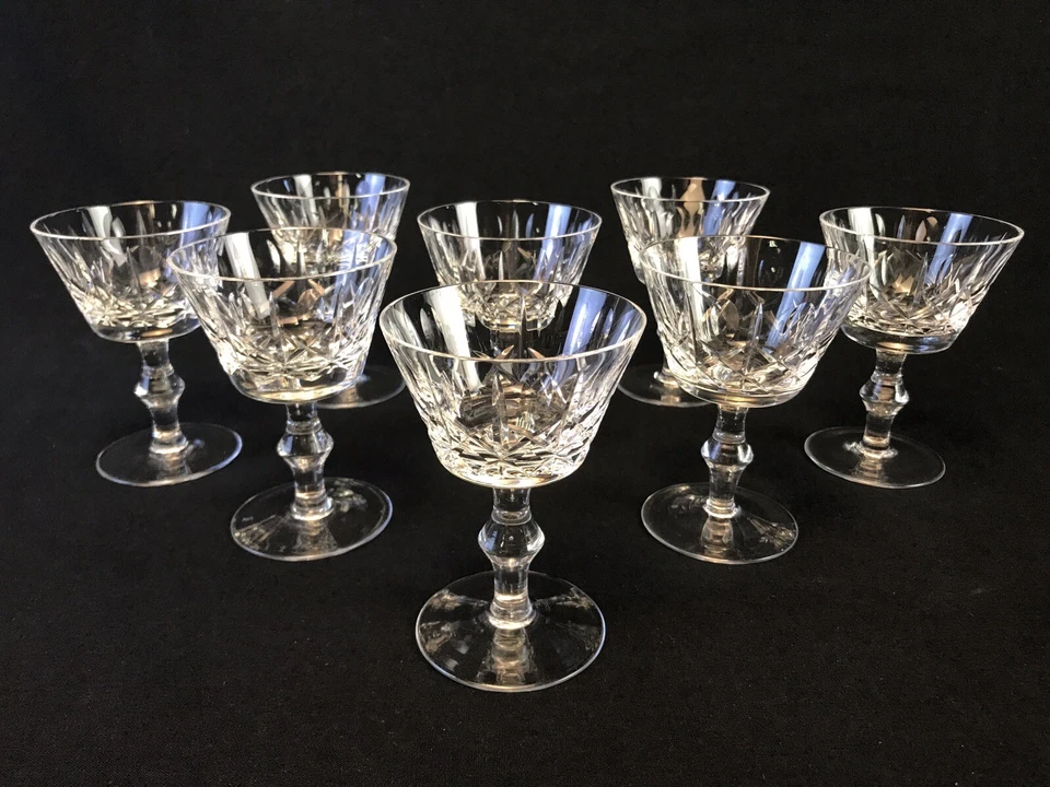 Crystal Wine Sherry Sherbet Glasses Dessert Cups Criss-Cross Cut Glass Set of 8 - Image 2 of 4